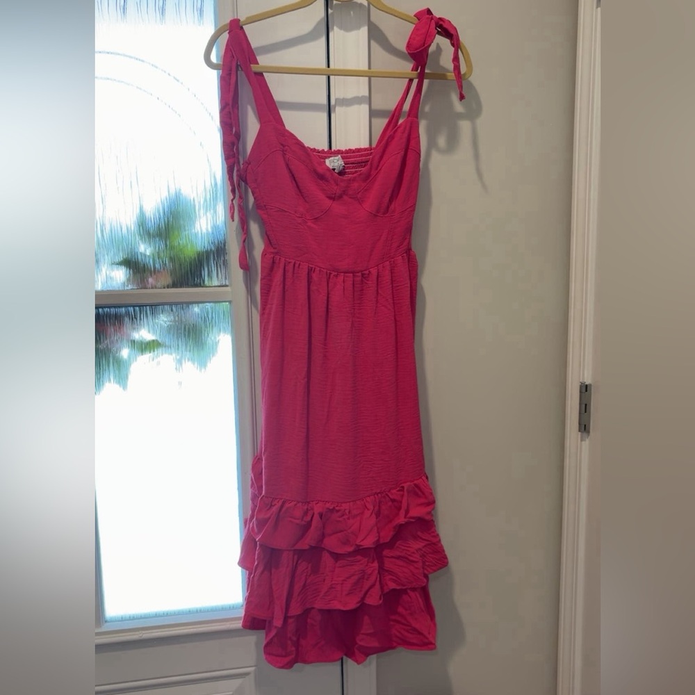 Pink Ruffled Midi Dress